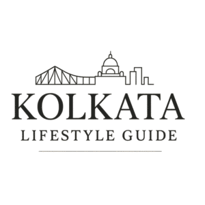 Kolkata Lifestyle Guide logo with Kolkata skyline outline including Howrah Bridge and Victoria Memorial above elegant serif text.